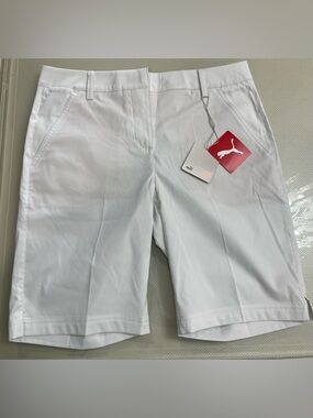 Puma White Performance Golf Shorts with Red Logo Tag
